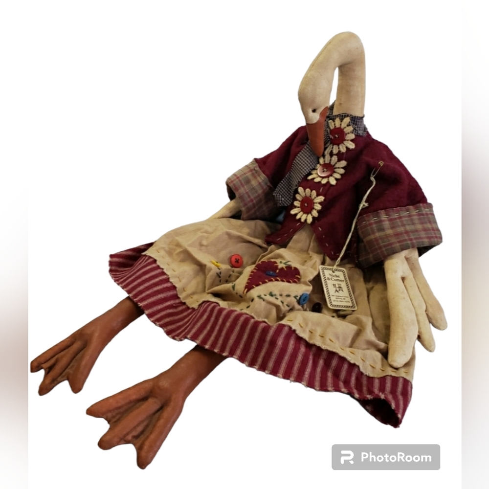 COPY - Folk Art, Fabric, Handmade Goose in a Dress Doll